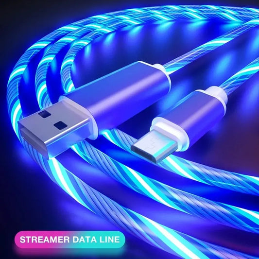 2m Type C Glowing Cable Mobile Phone Charging Cables LED Light Charger