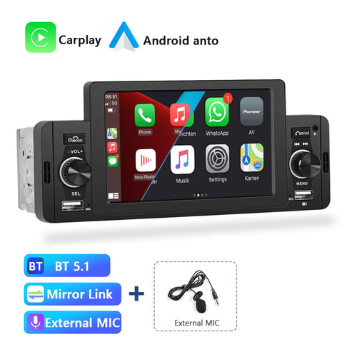 Podofo-Android Auto Multimedia Player Car Radio 1 Din 5 "CarPlay