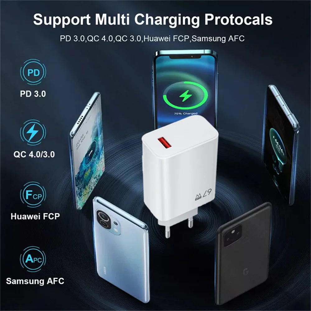 Total 67W GaN USB Charger Fast Charging Mobile Phone Adapter USB Quick