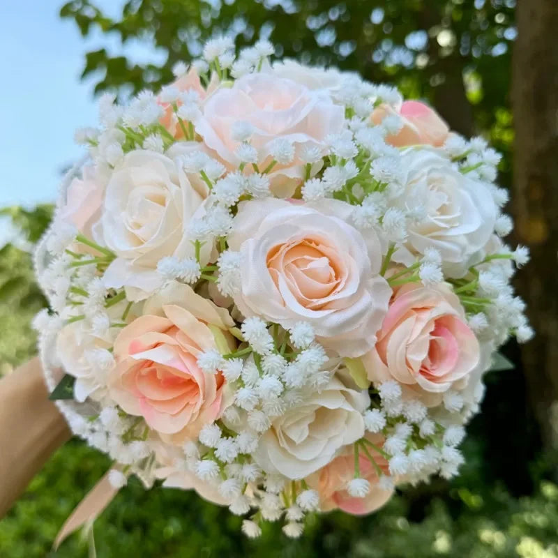 Wedding Bouquets for Bride Babysbreath Rose Bridesmaid Bouquets Silk