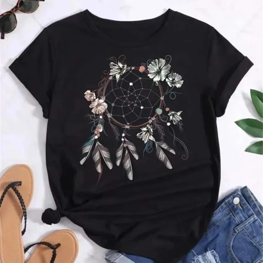 Feather Dreamcatcher Women Fashion T Shirt Harajuku Graphic Tees Shirt