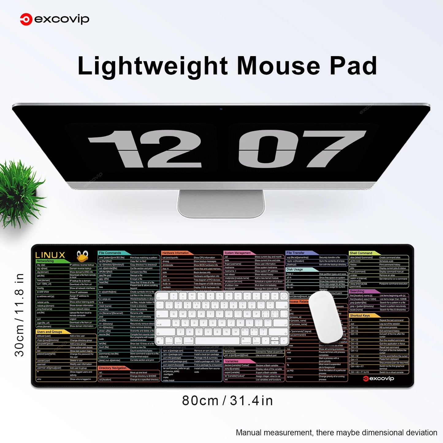 EXCO Linux Commands Line Mouse Pad Large Mousepad Shortcuts for Red