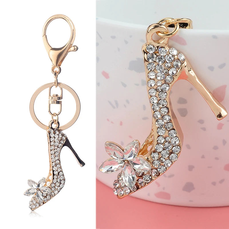 High Heel Shoe Keychain Rhinestone Crystal Purse Car Key Chain Bag