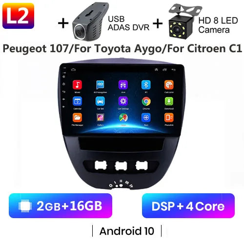 Android 10 2 Din Car Multimedia Player For Peugeot 107 Toyota Aygo