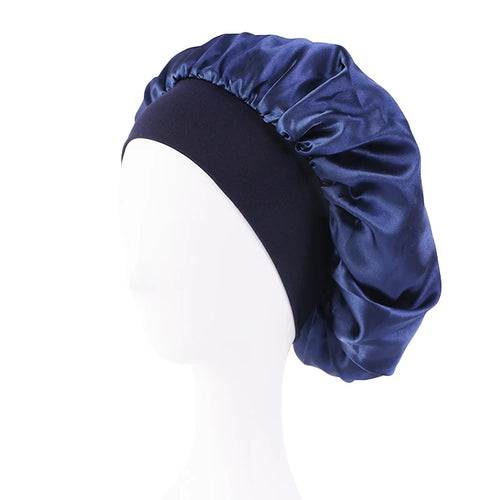 New Women's Satin Solid Wide-brimmed Sleeping Hat Unisex Head Wrap