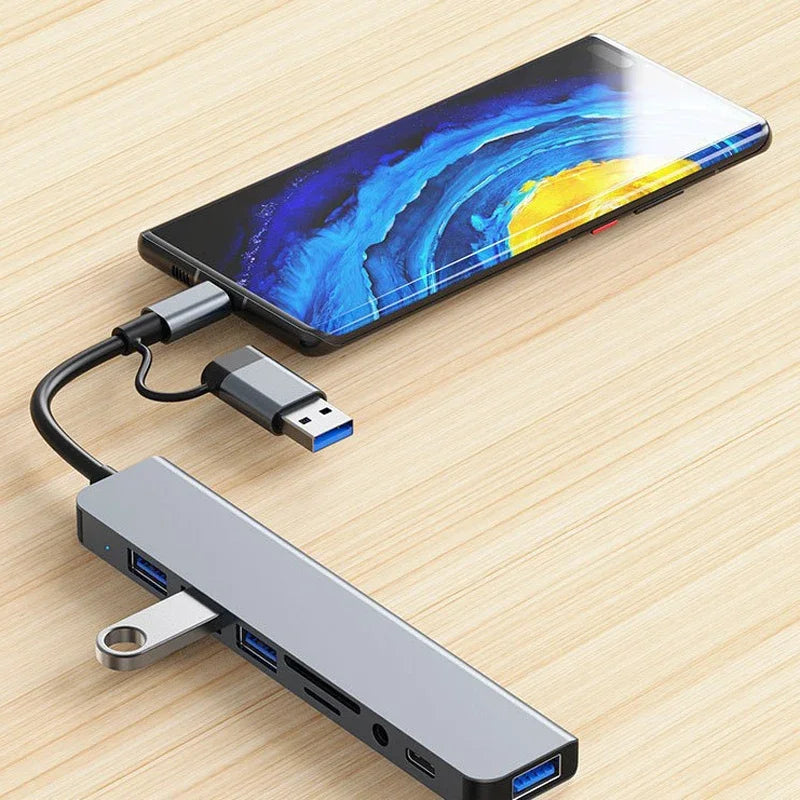8 in 2 USB  Type C HUB Docking Station with 3.5mm Audio Jack Adapter
