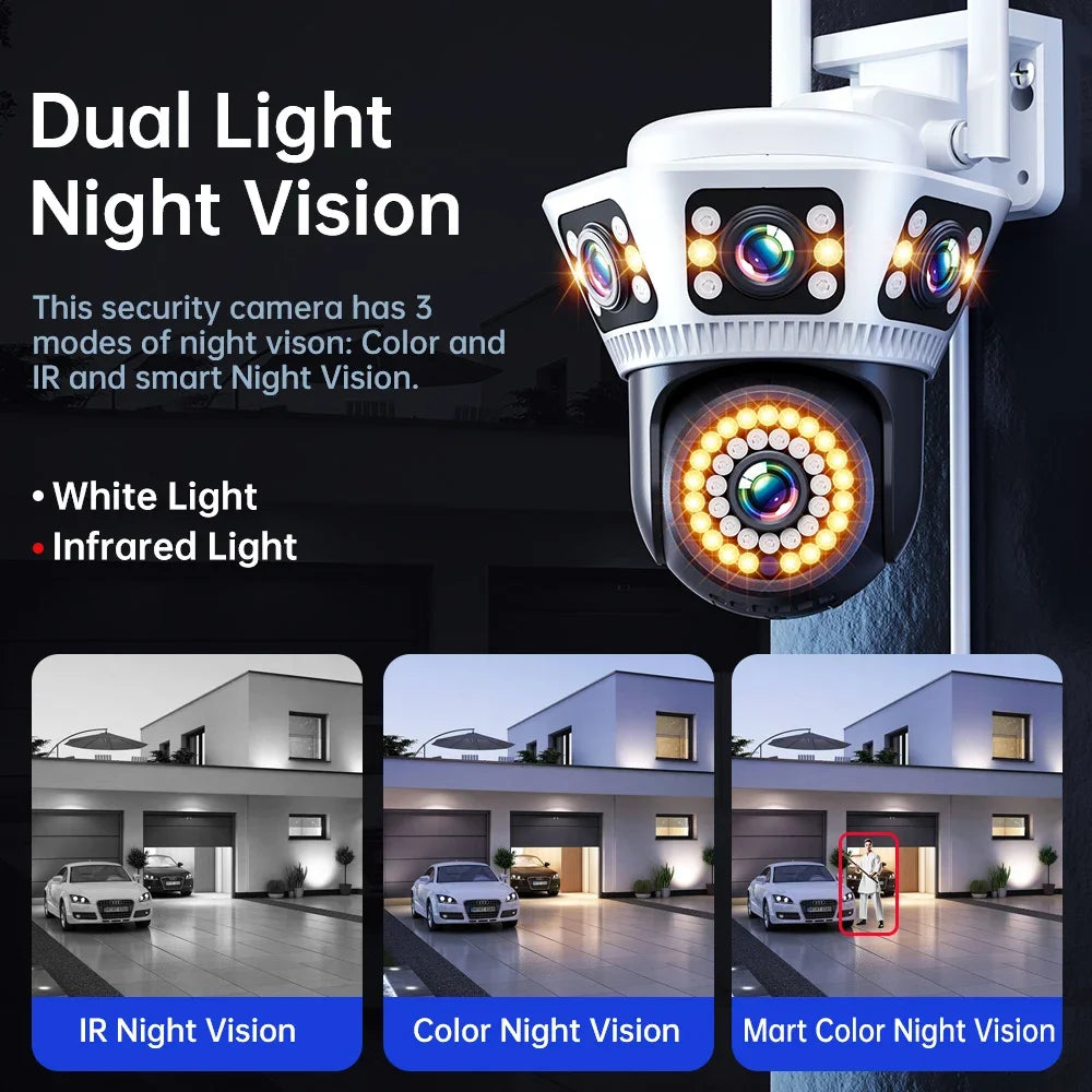 Outdoor WiFi Camera 6K Triple Screen Security Camera Two-Way Audio