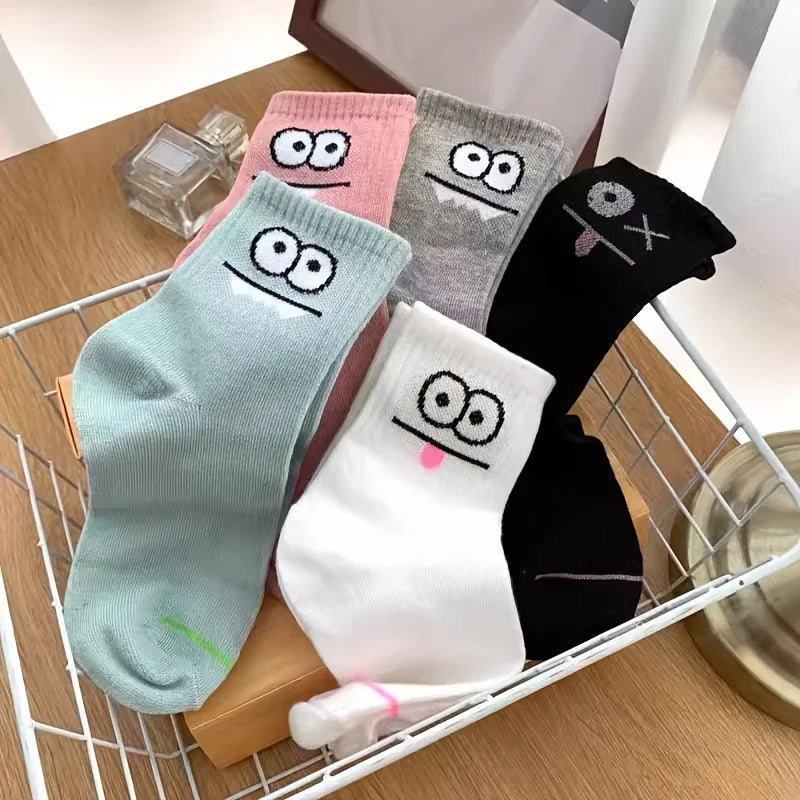 5 Pairs Women's Cute Expression Printed Ankle Socks Comfort