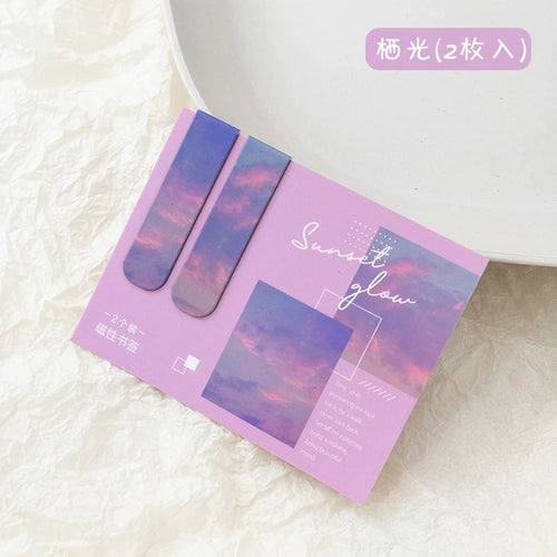 JIANQI 2pcs/pack Magnetic bookmark beautiful scenery clouds simple