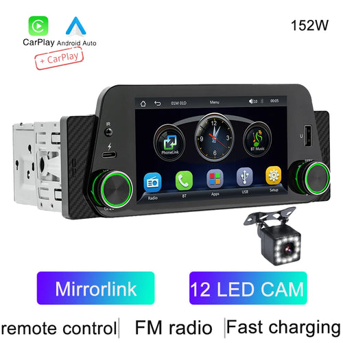 BQCC 1din 5" HD Touch Screen wired/wireless Android Auto carplay Car