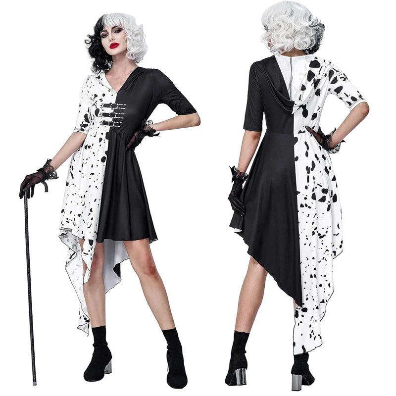 Adults Black White Witch Deville Cosplay Costume Dress for Women with