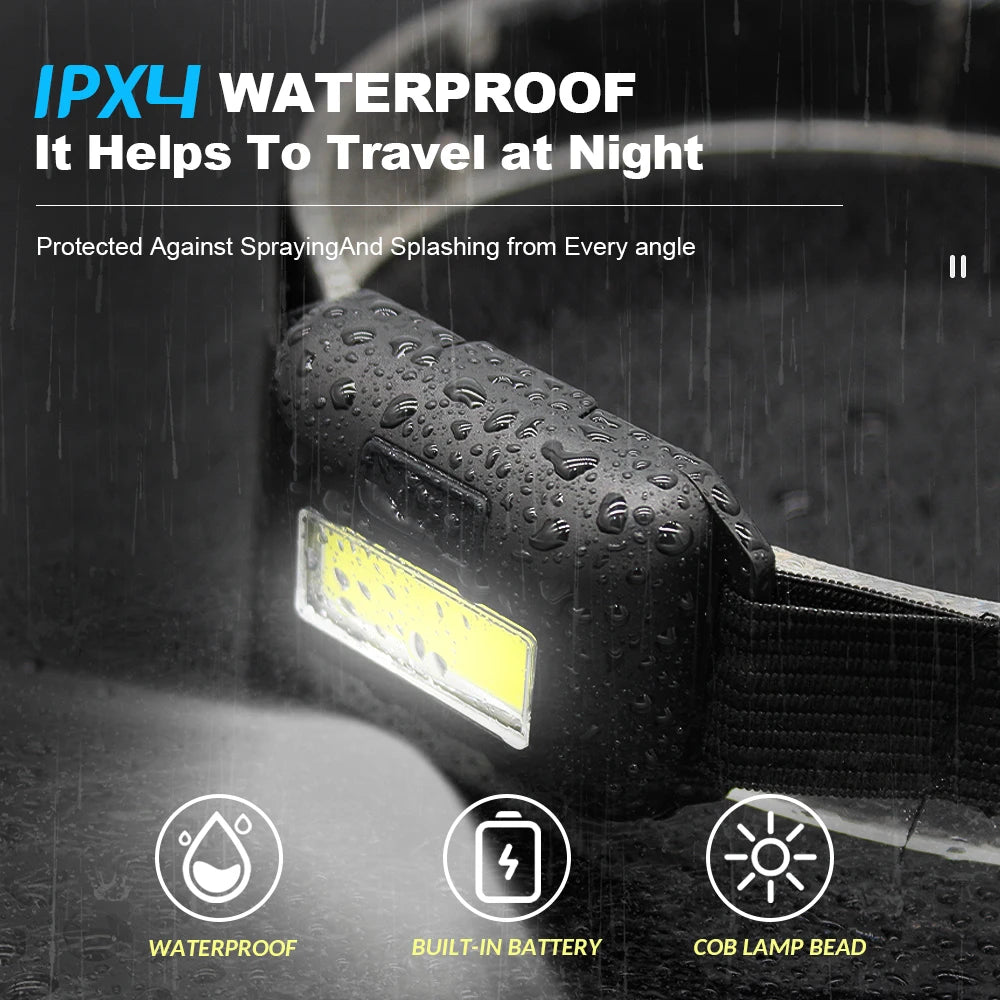 Mini Headlight COB LED Headlamp 3 Modes Waterproof Headlight Head