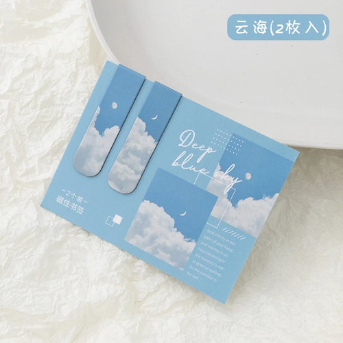 JIANQI 2pcs/pack Magnetic bookmark beautiful scenery clouds simple