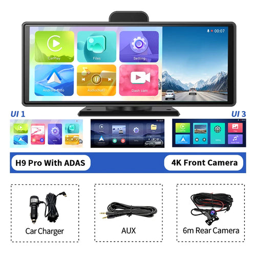 Imagebon 10.26" Dash Cam 4k Wireless Carplay Android Auto Navigation