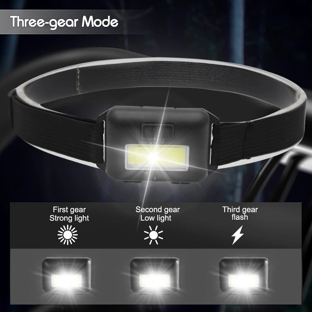 Mini Headlight COB LED Headlamp 3 Modes Waterproof Headlight Head