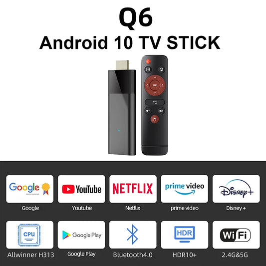 Global version Q6 TV Stick Android10 Support 6K Allwinner H313 Dual