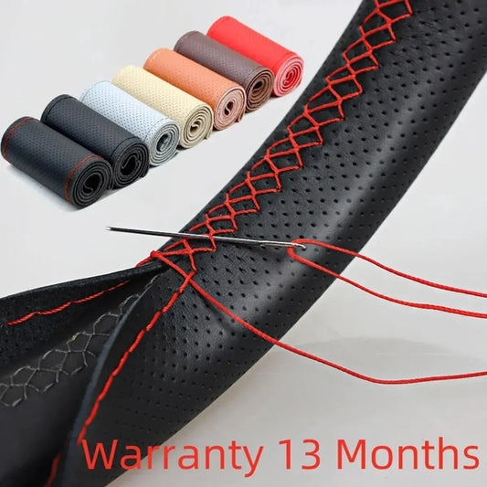 Universal Leather Car Steering Wheel Stitch On Wrap Cover Fit for 38cm