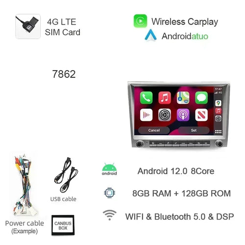7862 720P Auto Android 13 12G+256G Car Radio GPS Player 4GB Carplay