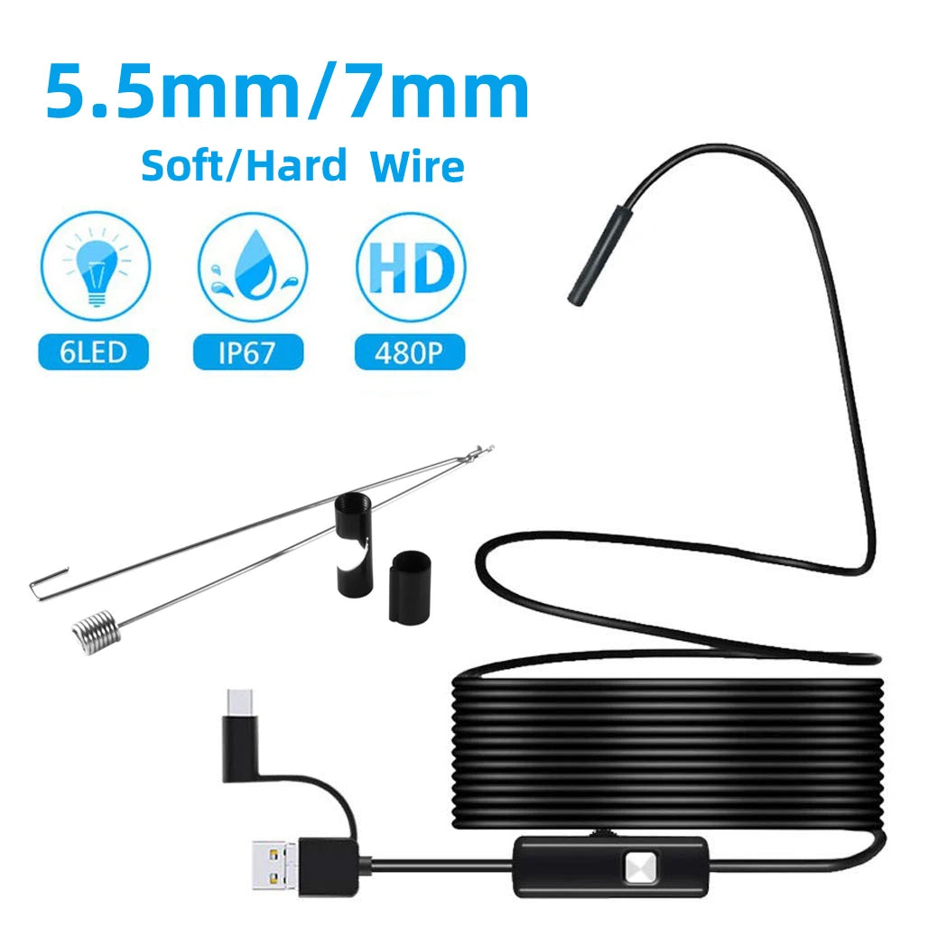 5.5mm/7mm HD 3 in 1 OTG Android Endoscope Camera Borescope IP67