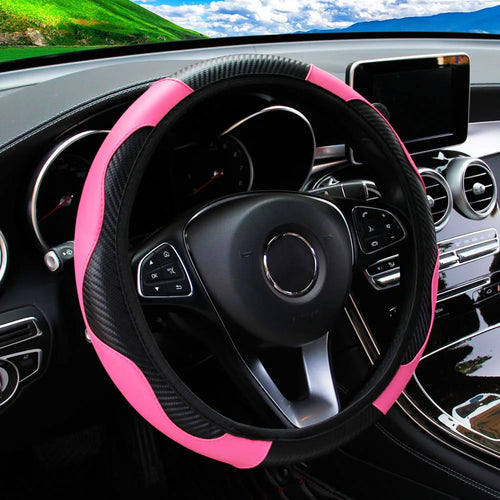 Carbon Fiber PU Leather Car without Inner Ring Steering Wheel Cover