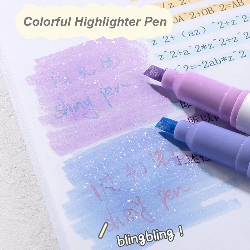 4 Colors Highlighter Pens Glitter Highlighter Markers Kawaii