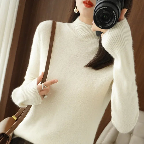 Autumn Winter Women Sweater Korean Fashion Warm Bottoming Shirts Half
