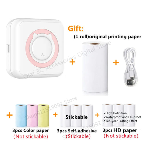 Meow Mini Label Printer Thermal Portable Printers Stickers Paper
