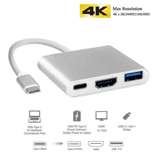4K TYPE C to HDMI-Compatible Adapter USB 3.0 Hub Type C Charging