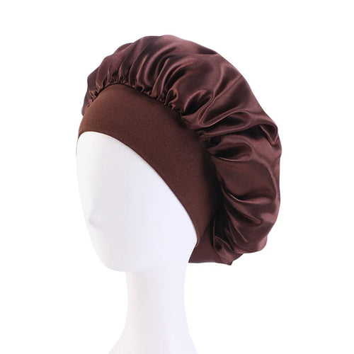 New Women's Satin Solid Wide-brimmed Sleeping Hat Unisex Head Wrap