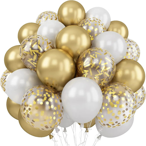 30Pcs 12 Inch Metallic Gold Balloons Pearl White Latex Balloons Gold