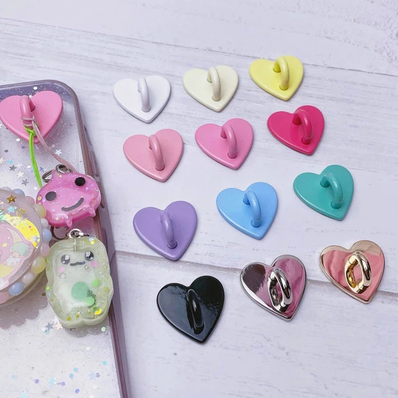 Kawaii Adhesive Metal Heart Phone Charm Holder Mobile Phone Case