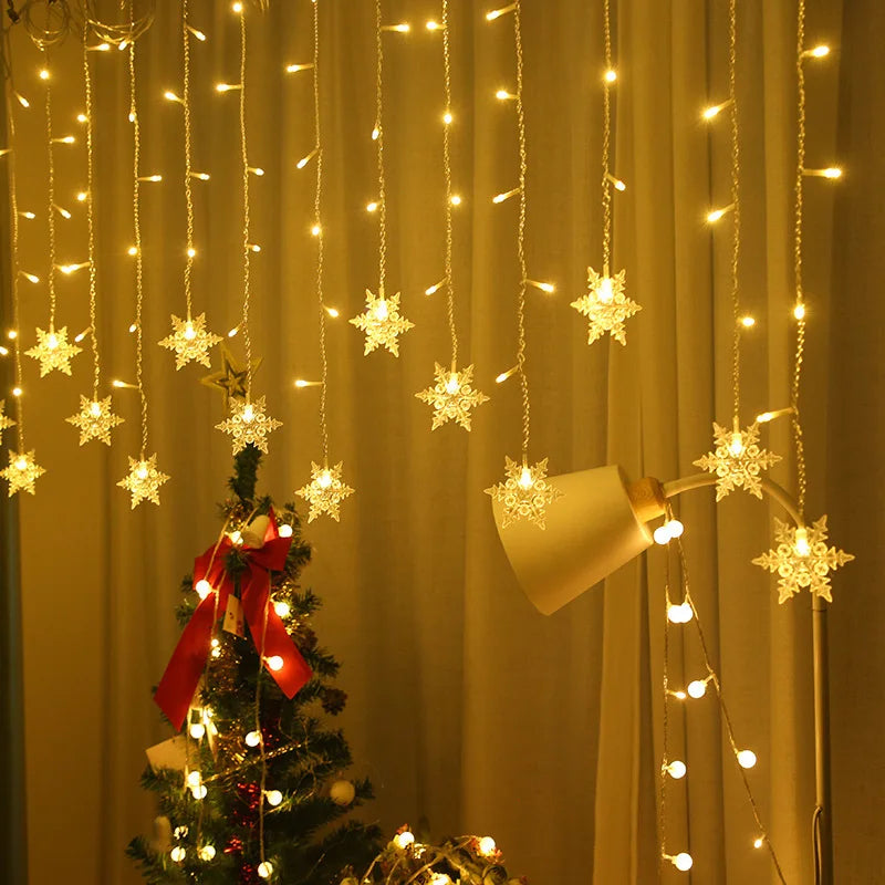 Christmas Snowflakes LED String Lights Flashing Fairy Curtain Lights