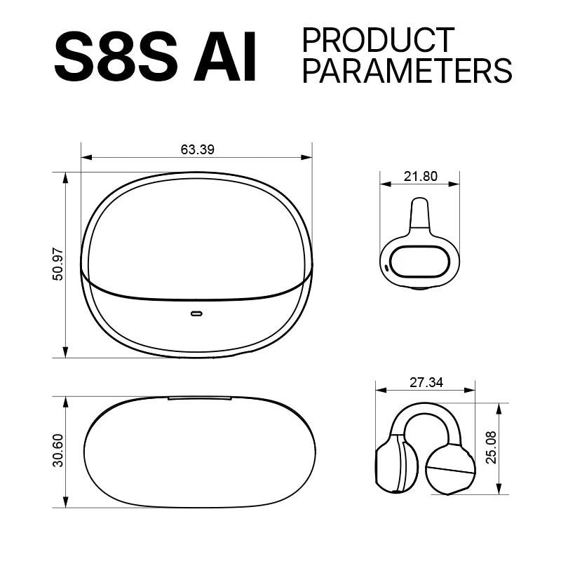 Sanag S8S AI Ear Clip Earphones Bluetooth 5.4 AI Translation Wireless