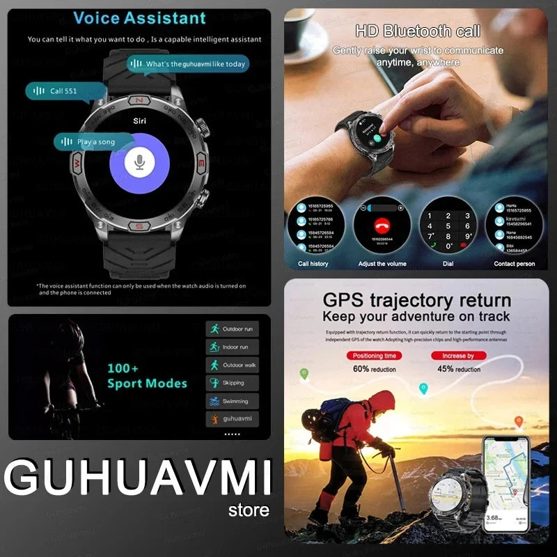 2024 For Xiaomi Outdoor Military Flashlight GPS Smart Watch Man AMOLED