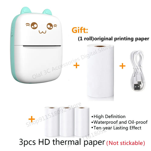Meow Mini Label Printer Thermal Portable Printers Stickers Paper