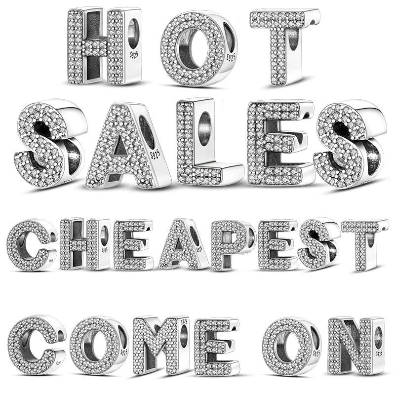 26 Letters Charm Beads Fit For Pandora 925 Sterling Silver Bracelet
