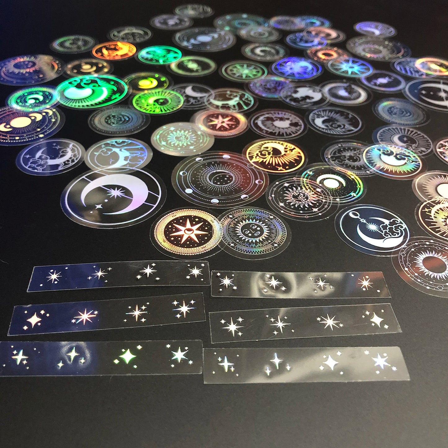 70 pcs PET Adhesive Stickers Waterproof Transparent Laser Silver