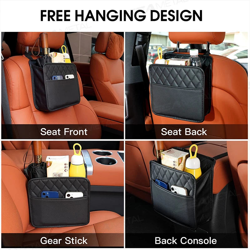 SEAMETAL Car Seat Storage Bag Pu Leather Auto Garbage Bag Hanging
