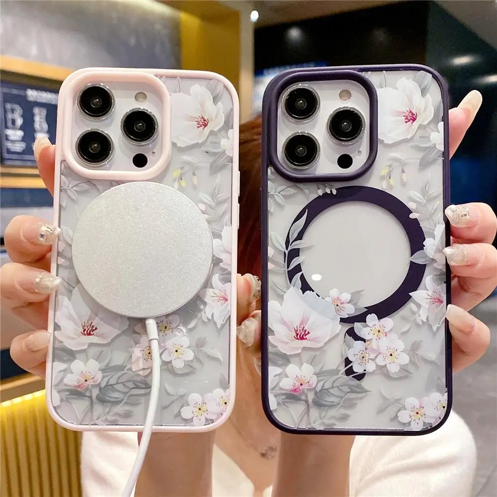 Fashion Flowers Floral Clear For Magsafe Magnetic Wireless Charging