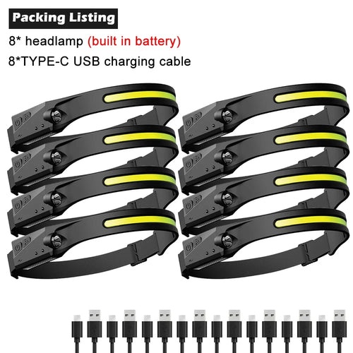 LED Sensor Headlamp Built-in Battery USB Rechargeable Head Flashlight