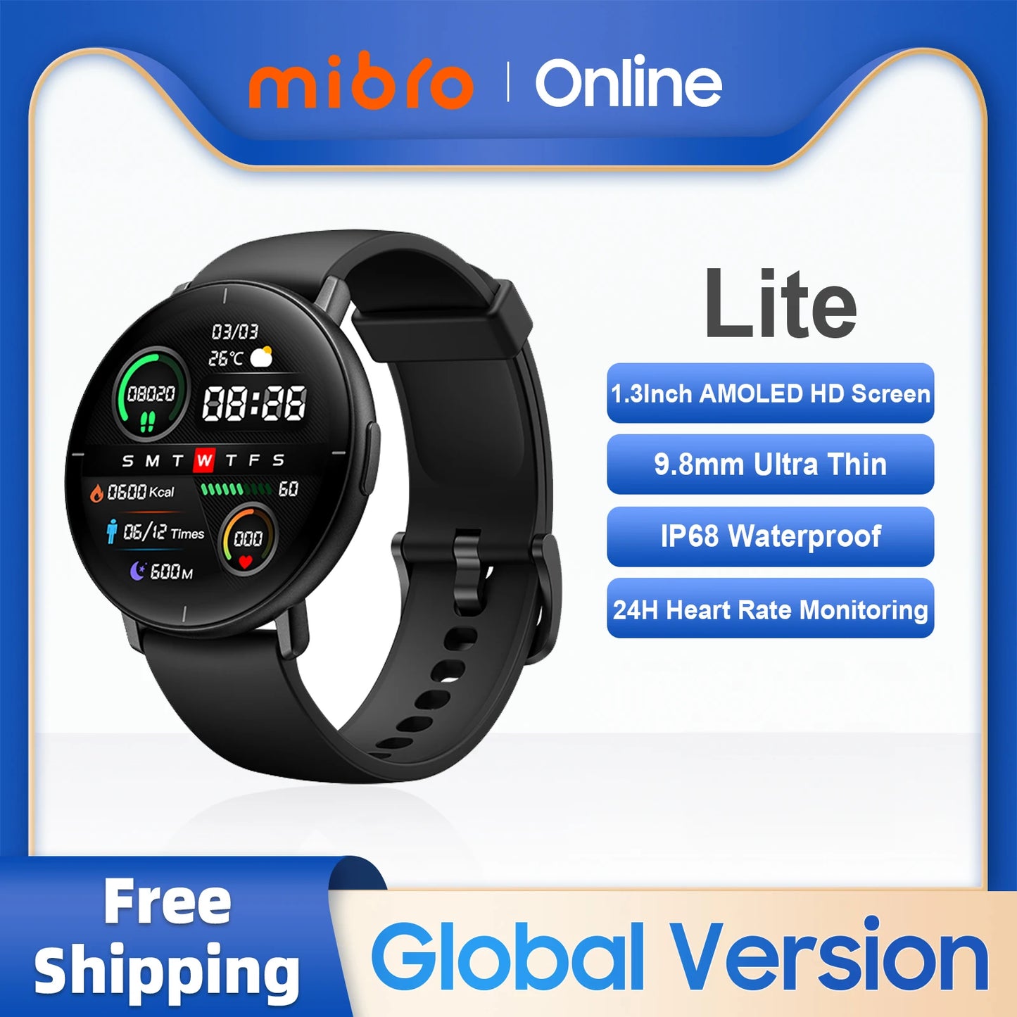 Mibro Lite Smartwatch Global Version 1.3Inch AMOLED HD Display IP68