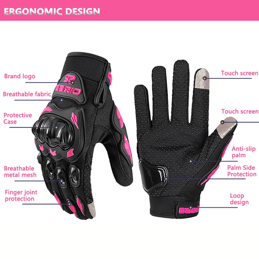 Summer Lady Pink Motorcycle Gloves Women Breathable Motorbike Riding