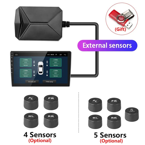 Srnubi USB Android TPMS Car Tire Pressure Alarm Monitor System For