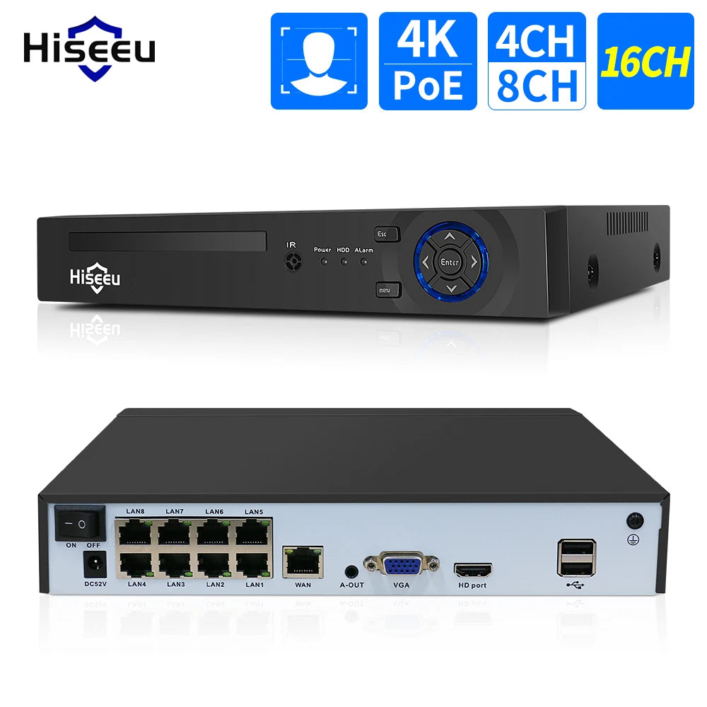 Hiseeu 8CH 4K POE NVR Video Recorder For HD 3MP 4MP 5MP 8MP