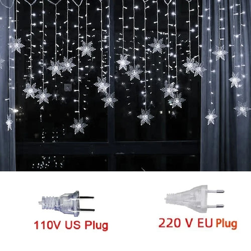 Christmas Snowflakes LED String Lights Flashing Fairy Curtain Lights
