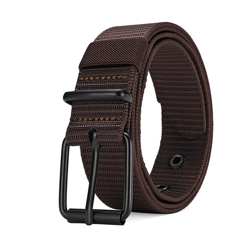 Men's Belt Porous Canvas Pin Buckle Leather Belt Outdoor Sports Belt