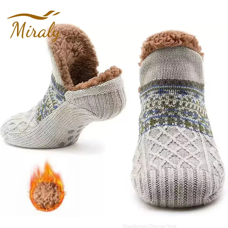 2024 New Winter Warm Floor Socks Home Fleece Slipper Women Men Snow
