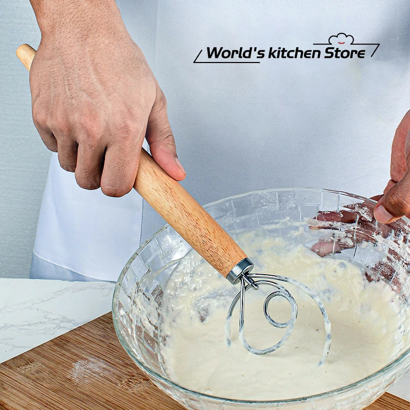 Best Wooden Hand Danish/Dough Whisk Stainless Steel Doutch Dough Whisk