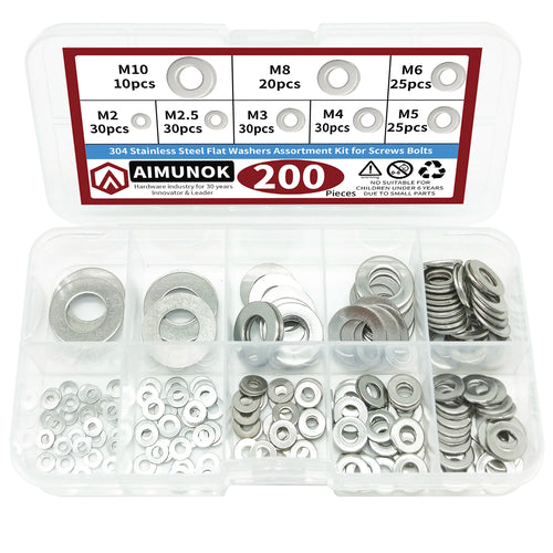 910/200pcs 304 Stainless Steel Flat Washers Assortment Kit (M2 M2.5 M3