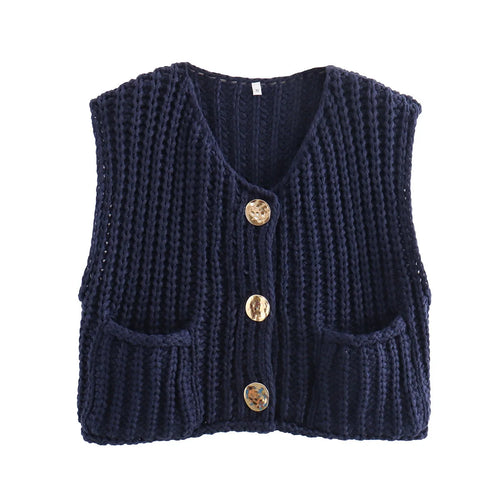 Korean Fashion Crop Sweater Women Vest Solid Loose Casual Sweater Vest